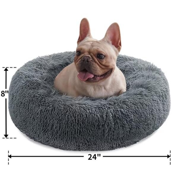 Other - 24" Calming Dog Bed for Medium Small Dogs, Donut Plush Pet Bed, Anti-Anxiety